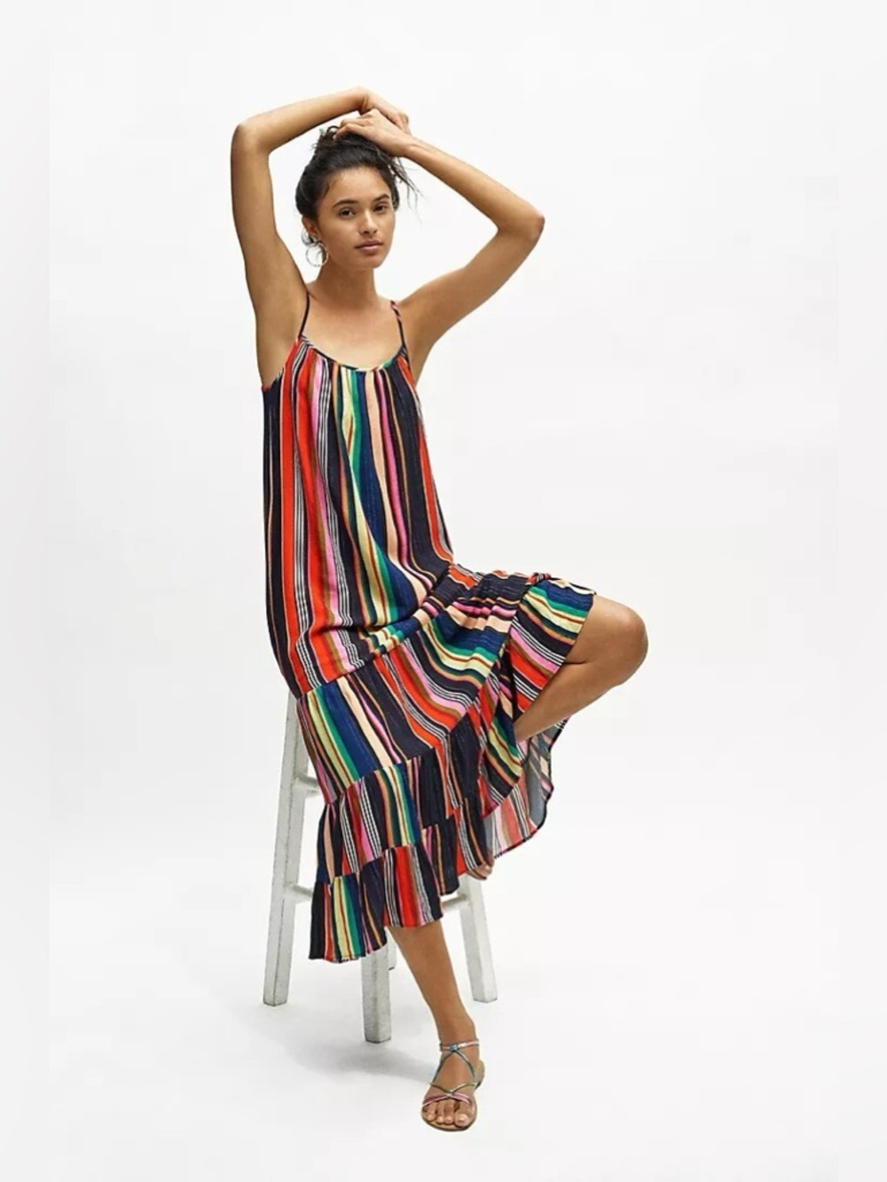 FARM Rio Multicolor Striped Maxi Dress - Black Base with Rainbow Stripes